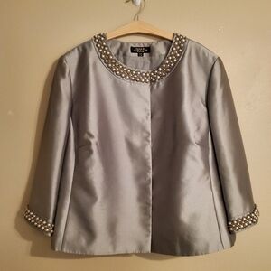 TAHARI ASL LUXE Champagne Green Pearl & Bead Embellished Jacket Women's Size 24W
